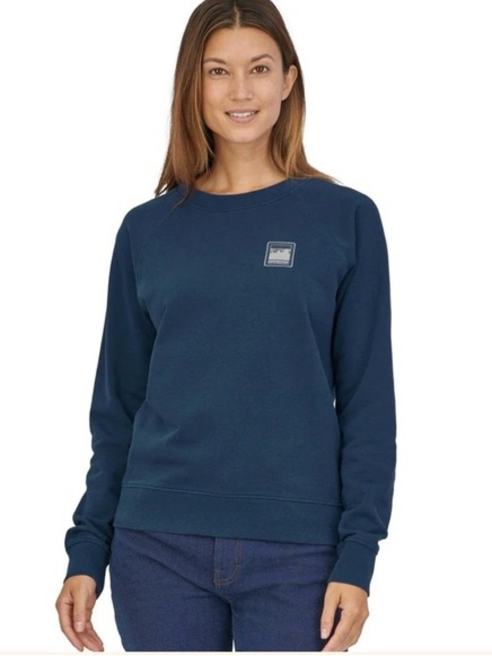 Patagonia Alpine Icon Regenerative Cotton Crewneck Sweatshirt Navy Blue Womens S